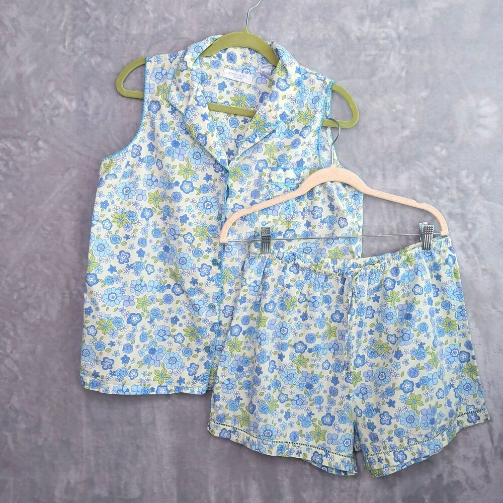 Vintage Floral Cotton Lounge/Sleep Set (Top/Shorts) Sz L 00s Retro Cottage Cute